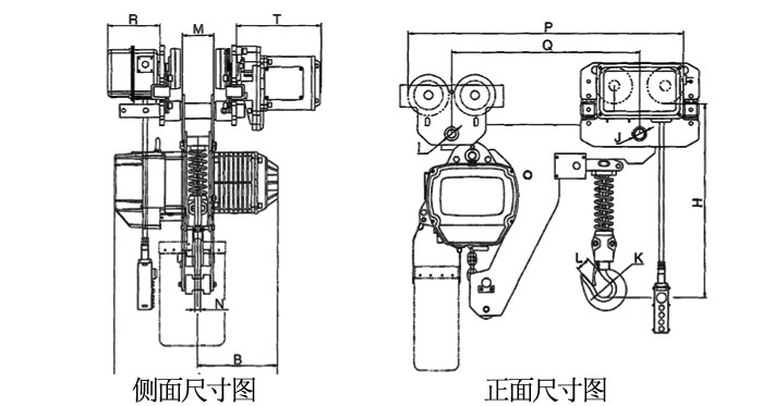 0.5噸超低環(huán)鏈電動葫蘆結構尺寸圖