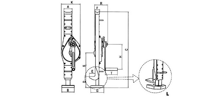 低位手搖千斤頂結(jié)構(gòu)尺寸圖片