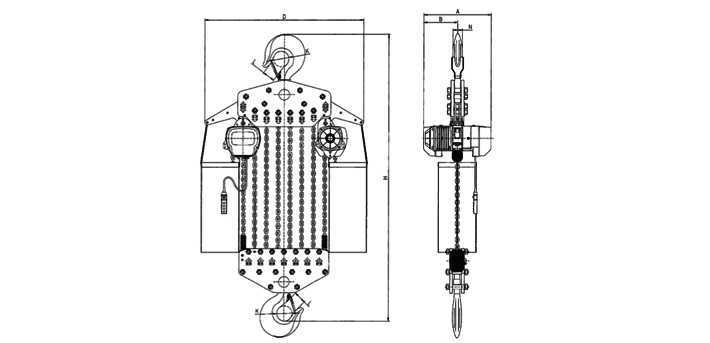 20噸環(huán)鏈電動葫蘆結(jié)構(gòu)尺寸圖片