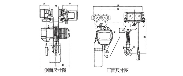 5T超低環(huán)鏈電動葫蘆結(jié)構(gòu)尺寸圖片