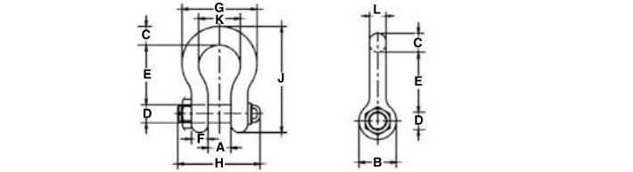 Crosby弓形卸扣G-2140結(jié)構(gòu)尺寸圖片