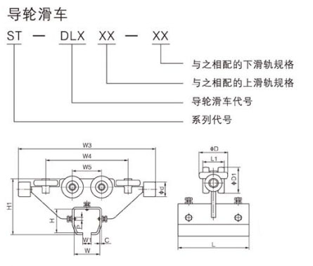 ST型導(dǎo)軌滑車(chē)尺寸圖