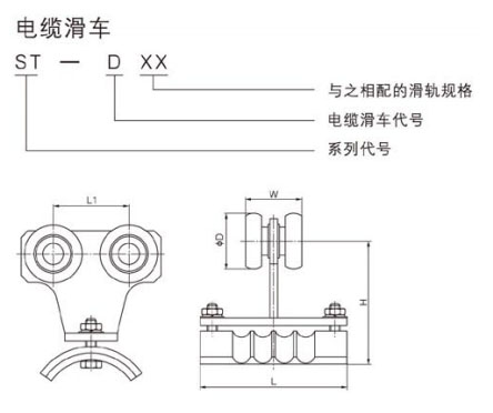 ST型電纜滑車(chē)尺寸圖