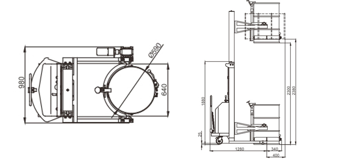 LYL450-S半電動不銹鋼油桶翻轉(zhuǎn)車尺寸圖